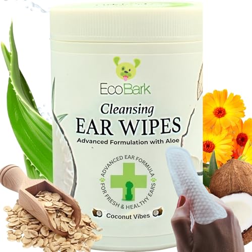EcoBark Premium Dog Ear Cleaner Finger Wipes- Advanced Ear Finger Wipes for Dogs with Aloe Vera &...