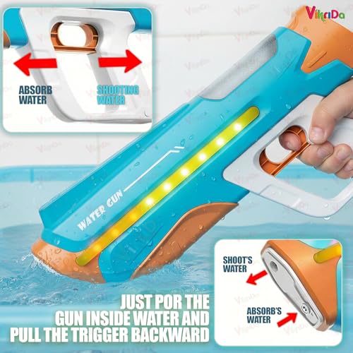 Image of VikriDA Holi Electric Water Gun Toy for Kids Electric Pichkari with Light Effects Automatic Water Soaker Gun Rechargeable Battery Holi - Boys and Girls (Multicolor)- Age 6 +| Free Extra Battery