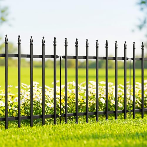 Thealyn Metal Decorative Garden Fence 24' Wide x 24' High (5 Panels, Total Length 10 feet), Metal Border Folding Fence, Landscape Fencing Dog Fence Pet Fence for Flower Bed, Yard, Animal Barrier