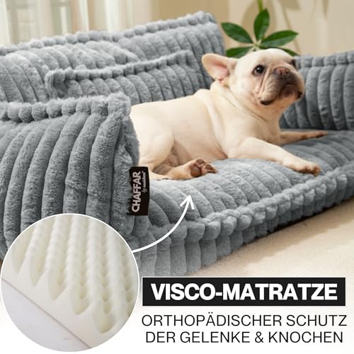 noviclass® Hundesofa Chaffar Hundebett | Orthopädische Matratze | Moderner Stil | Cord-Design Größen (Lichtgrau, L (100cm))