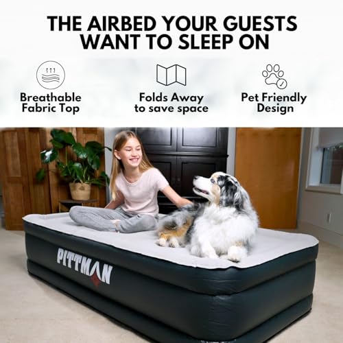 Image of Pittman - Air Mattress Twin with Built in Pump - Black 18 inch Double High Twin Air Mattress with Built in Pump that Inflates & Deflates - Blow Up Mattress is Ideal for Guests or Camping