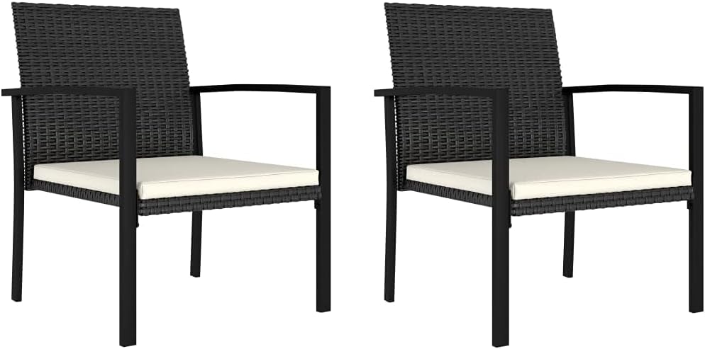vidaXL 4 pcs Patio Dining Chairs in Gray - Weather-Resistant Poly Rattan Outdoors Furniture with Powder-Coated Steel Frame - Lightweight, Modern Seat Cushions Included