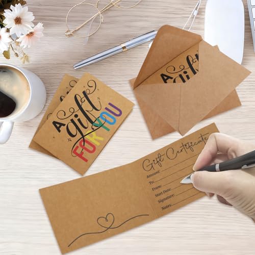 Ceiba Tree Blank Gift Certificates for Business 30Pcs Kraft Certificate Cards with Envelopes for Salon Restaurants Spa Birthday - Thumbnail 5