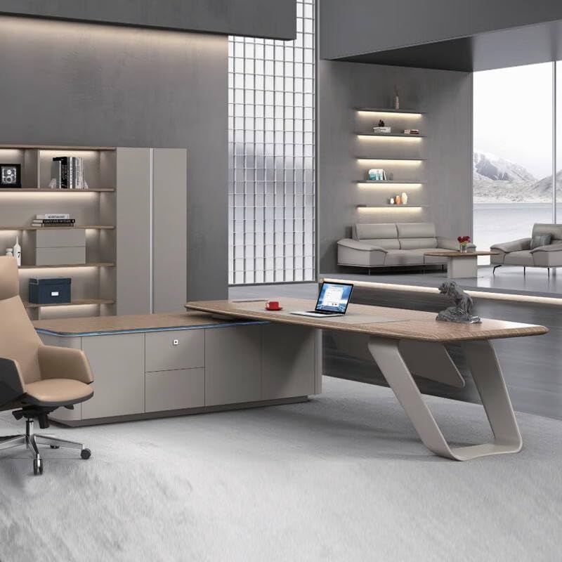 Image of Lakdi The Furniture Co Luxury Modern Executive Director Table with Curved Base, Integrated Side Storage & Wooden Top - Premium Office Furniture - LDL-772