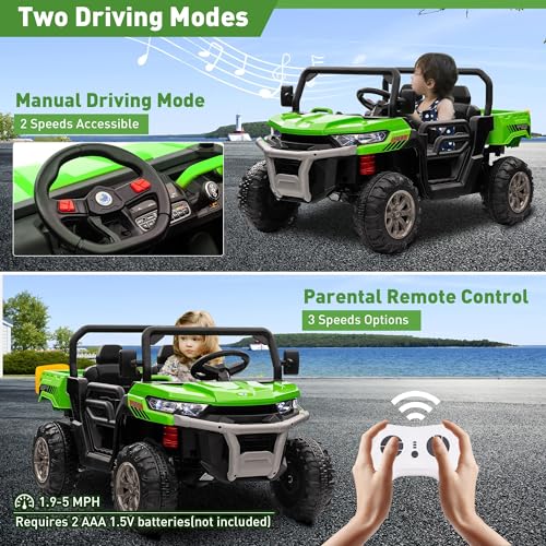 COLOR TREE 24V 2 Seater Ride On Dump Truck for Kids with 2x200W Motors, Electric Dump Bed and Shovel, Ride on UTV Car with Remote Control, EVA Rubber Tires, Ride On Toys for Boys Girls - Thumbnail 5