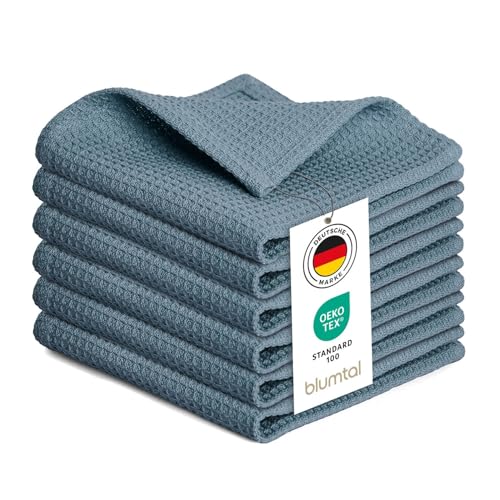 Blumtal Geschirrtücher 30x30 cm im 6er Set - Geschirrtücher Baumwolle 100% - Küchentücher bei 60 C waschbar - Küchentuch - Putzlappen Baumwolle - Spüllappen waschbar - Abtrockentücher Küche in blau