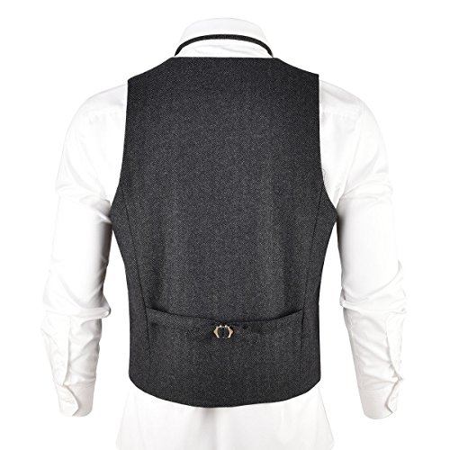 VOBOOM Men's Slim Fit Herringbone Tweed Suits Vest Premium Wool Blend Waistcoat3