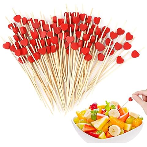 Heart Shaped Bamboo Cocktail Picks, 100pcs Cover
