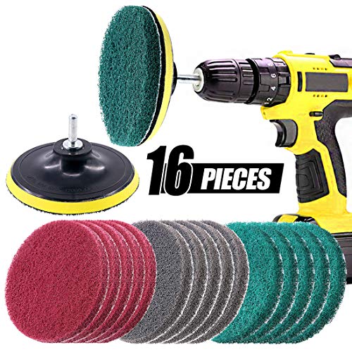 Swpeet 16Pcs 5Inch 3 Different Color Scrubbing Pads Drill Powered Brush Tile Scrubber