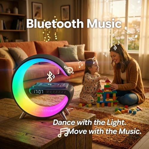 Image of 5 in 1 LED Table Lamp with Wireless Charging Bluetooth Speaker | App Controlled Night Light Alarm Clock for Christmas Birthday Gifts for Teens Adults Desk Office Bedroom Decor