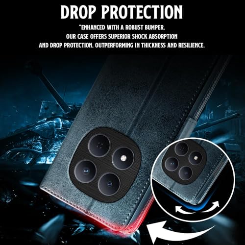 Image of WOW IMAGINE Shock Proof Flip Cover Back Case for Redmi Note 15 Pro 5G (Magnetic Button Flip Case | Wallet Pockets & Stand | Leather Finish | Oxford Blue)