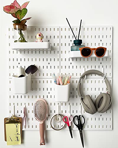 Aecllcea Pegboard Accessories Combination Wall Organizer Kit,Pegboard Shelf for Bedroom,Study,Office,Bathroom,Pegboard Bins with 4 Pieces Pegboards and 12 Accessories,22'x22',White