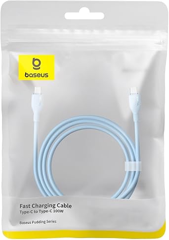 Type-C to Type-C Cable 100W with Baseus Pudding Fast Charging Feature, 1.2 Meters, Blue
