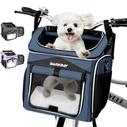 Dog Bike Basket Carrier, Expandable Foldable Soft-Sided Dog Carrier, 2 Open Doors, 5 Reflective...