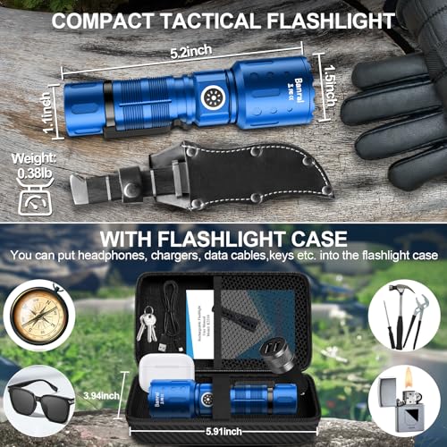 Image of Banral Flashlights High Lumens Rechargeable, Super Bright Long Range Small Powerful Flashlight, 6 Modes LED Tactical Pocket Waterproof Flash Light for Home Emergency (1, Blue)
