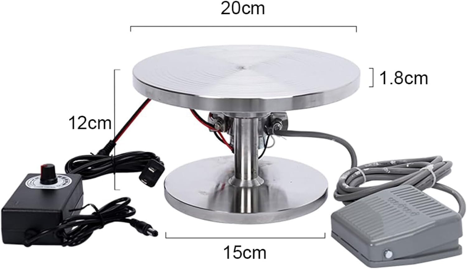Acivirdde Tornio elettrico in acciaio inox con pedale, piatto girevole da 20 cm, velocità regolabile per ceramica e lavori artigianali.