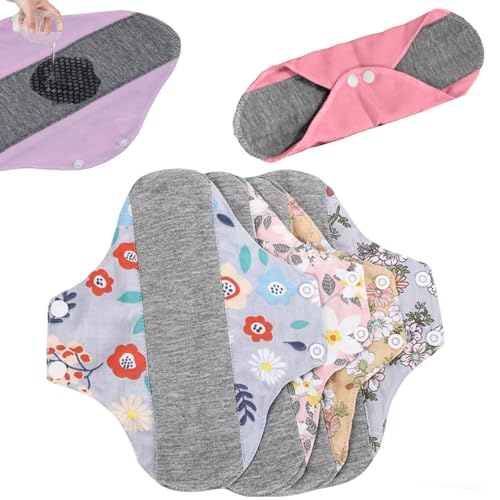 Paquete de 8 protectores lavables de tela reutilizable, almohadillas lavables de algodón natural, cómodas y transpirables para mujer (rosa, gris, verde, amarillo, 4 piezas, 28 x 22 cm)