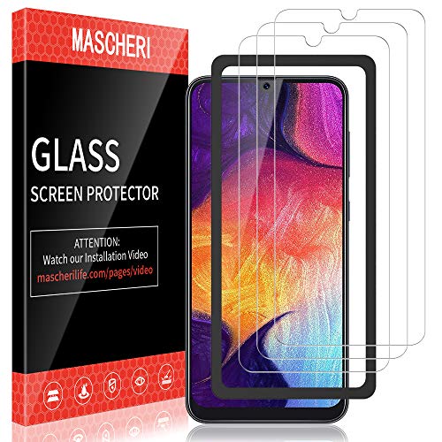 MASCHERI Pellicola Protettiva per Samsung Galaxy A50 Schermo Protettivo, [3 Pezzi] [Telaio di Posizionamento] Protezione Vetro Temperato Samsung A50 - Trasparente