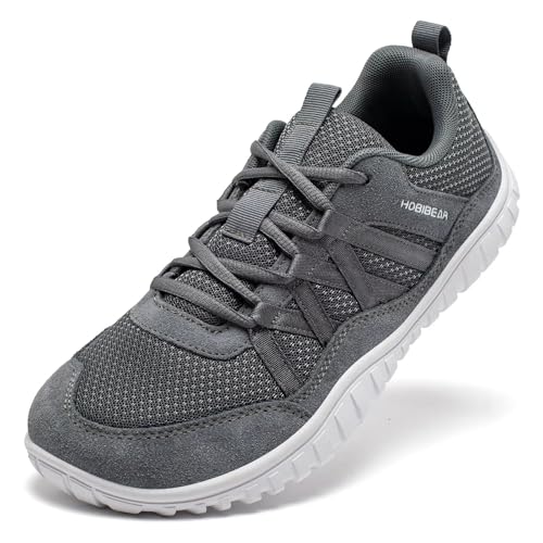 HOBIBEAR Breite Barfußschuhe für Herren und Damen, Walkingschuhe, Trailrunning-Sneaker, Null-Tropf-Sohle, leicht, bequem, grau, 40 EU