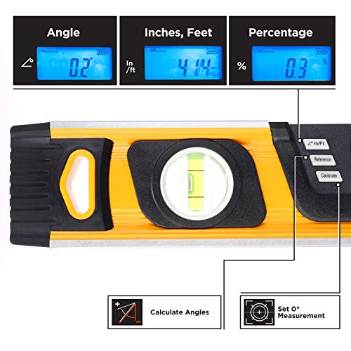 Image of MOTORHEAD 16-Inch 0 - 180 SMART DIGITAL Level, LCD Screen, Audible Alerts, Water, Dust & Shock Resistant, Magnetic Bottom, Includes Bag, High-Visibility, Solid-Milled Aluminum, USA-Based Support | Audible Alerts, Water Dust and Shock Resistant, High-Visibility, Solid-Milled Aluminum, Carrying Bag, Carpentry Masonry