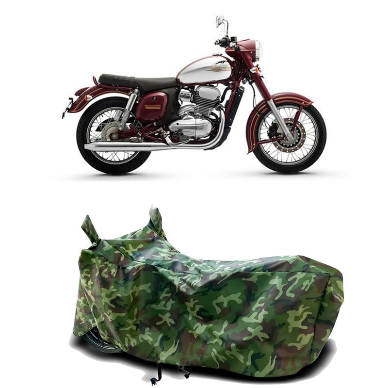 Image of DUFFEL-100% Heat Protection Two Wheeler Bike /Scooty Body Cover for JAWA 300 Water Resistance /UV-Rays /Birds Dropping /Scratchproof /Dust Proof /Waterproof[Green Jungle Print]