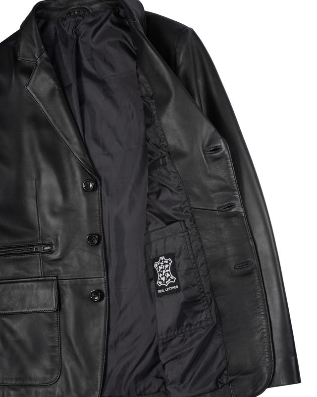 Image of Blingsoul Mens Leather Blazer Jacket - Real Lambskin Sport Coat with Notch Lapel Collar
