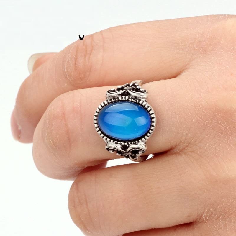 LOKILOKI 2 Uds Anillos De Estado De Ánimo Que Cambian De Color Chapados En Plata Antigua Que Cambian La Temperatura del Color Conjunto De Anillos De Sensación De Emoción para Mujeres/Hombres