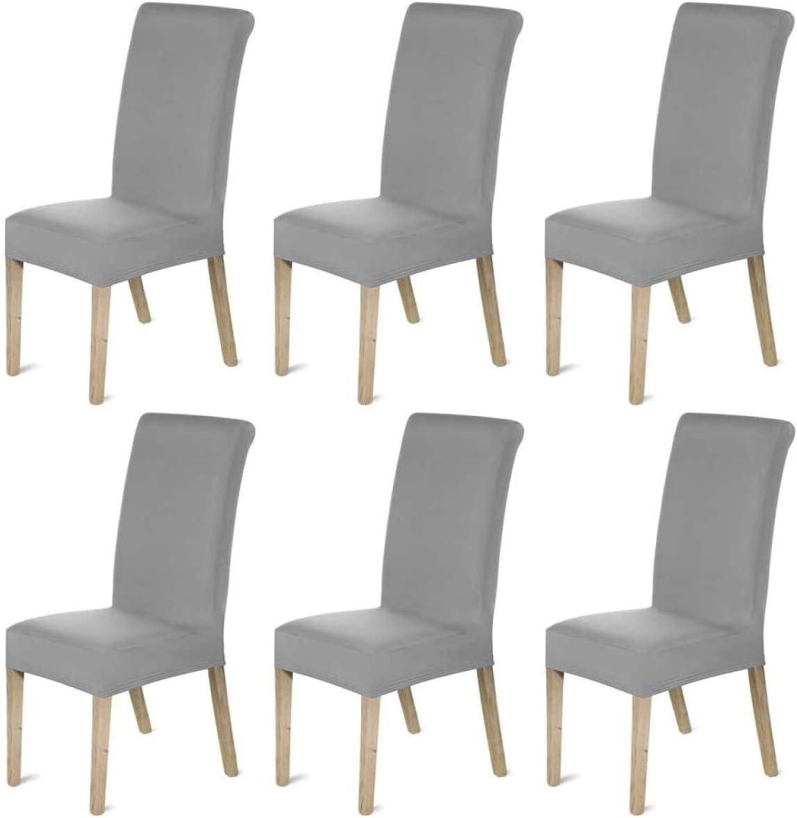 KAHEIGN Pack of 6 Chair Covers, Modern Elastic Stretch Chair Protector Removable Washable Seat Slipcover with Elastic Edge for Hotel Restaurant Wedding Part Decor Home Kitchen Dining Room (Gray)