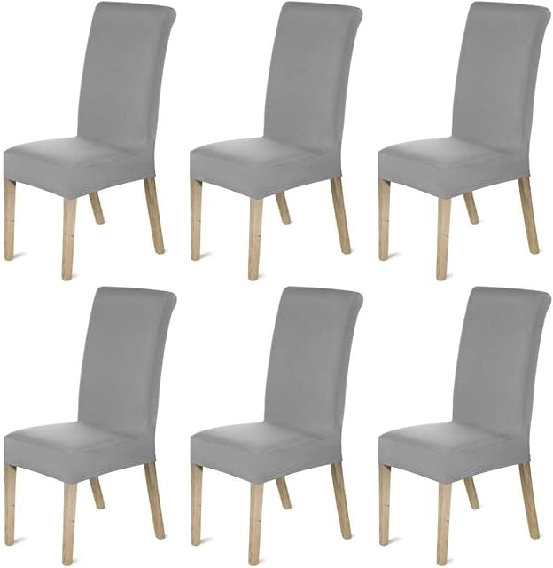 KAHEIGN Pack of 6 Chair Covers, Modern Elastic Stretch Chair Protector Removable Washable Seat Slipcover with Elastic Edge for Hotel Restaurant Wedding Part Decor Home Kitchen Dining Room (Gray)