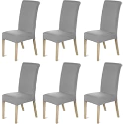 KAHEIGN Paquete De 6 Fundas para Sillas, Moderno Elástico Tramo Protector De Silla Retirable Lavable Funda De Asiento con Elastic Edge para Hotel Decoración Parte Boda Hogar Cocina Comedor (Gris)
