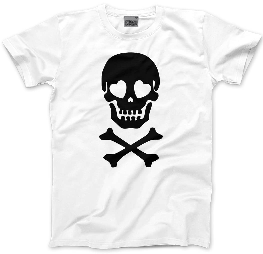 HotScamp Skull and Crossbones Heart Eyes Men's Unisex T-Shirt - White Large