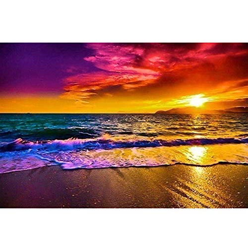 DIY 5D Diamond Painting Kit, Round Full Drill Embroidery Cross Stitch Arts Craft Canvas Supply for Home Wall Decor Adults and Kids (A-Beach)