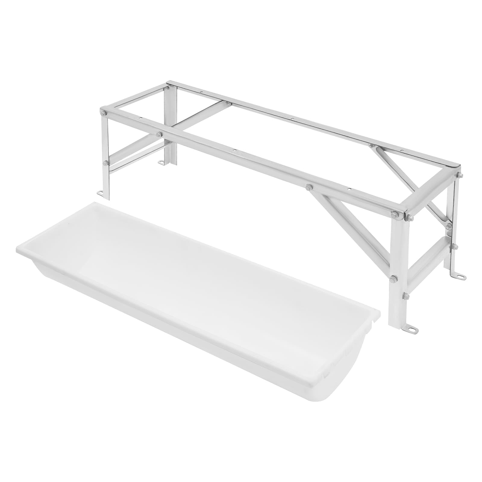 Comedero para Ganado con Soporte metálico de 99 cm de Largo y Gran Capacidad para corderos, Potros, terneros, ovejas, Caballos, Alpacas y Cabras en la Granja (Plateado + Blanco).