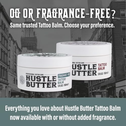 Image of Hustle Butter Fragrance Free Tattoo Aftercare 5oz Tattoo Balm, Unscented Vegan Tattoo Butter and Healing Cream for Sensitive Skin, Moisturizer That Brightens Old Ink, No Petroleum