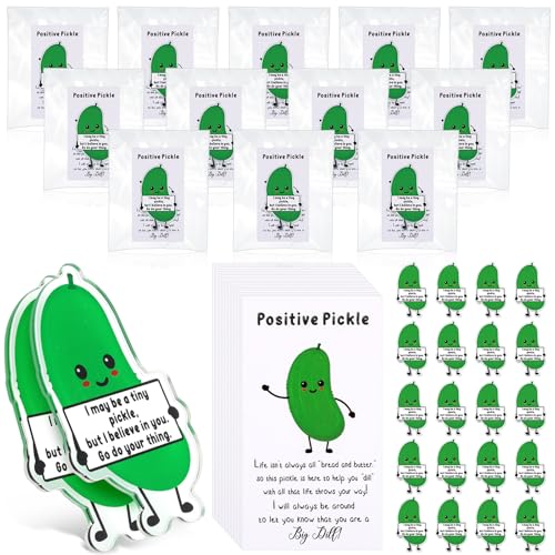 Watersay 40 Pcs Employee Appreciation Gift Bulk Emotional Support Dumpster Fire Acrylic Clip Pickle Paper Snack Clip with Funny Positive Card for Coworker Response Team Office Supplies (Pickle)
