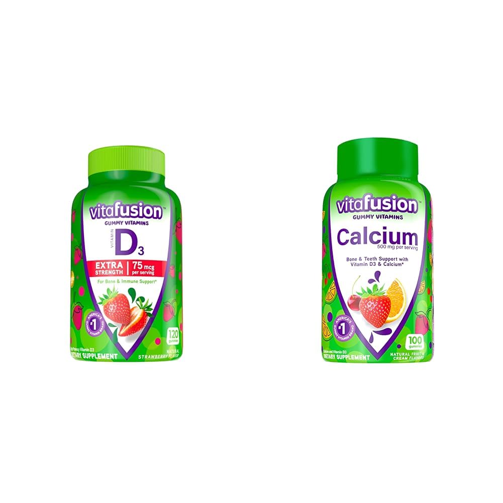Vitafusion Extra Strength Vitamin D3 Gummy & Chewable Calcium Gummy Vitamins for Bone and Teeth Support, Fruit and Cream Flavored, America’s Number 1 Gummy Vitamin Brand, 50 Day Supply, 100 Count