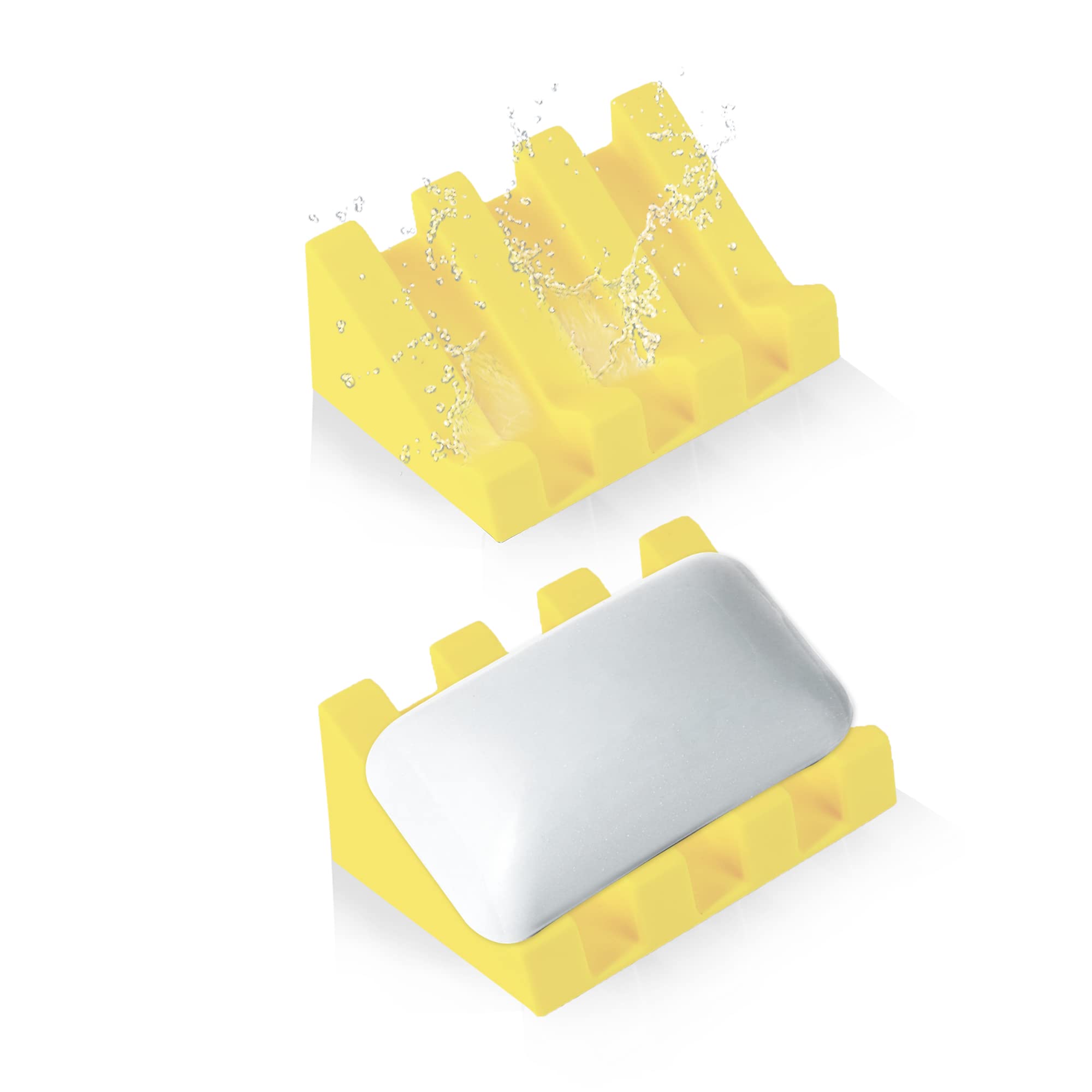 Silicone Soap Dish for Bar Soap Holder for Shower Bathroom Self Draining Waterfall Drying Tray Keep Soap Bars Dry Clean & Easy Cleaning (Yellow, 2)