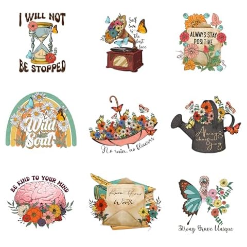 9pcs Flower Iron-On Motivation Decals Cover