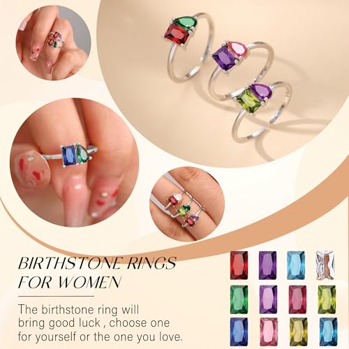 Birthstone Rings for Women Non Tarnish Gold Rings Mothers Day Gifts Birthday Gifts for Teen Girls Dainty 14K Plated Adjustable CZ Stacking Promise Ring Christmas Stocking Stuffers Anniversary Jewelry for Friend Sister Girlfriend Mom