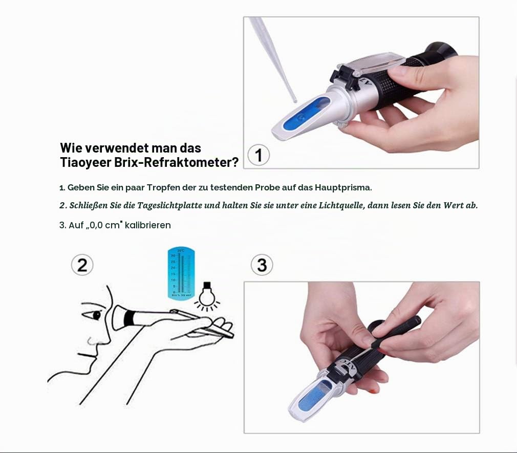 Zuckergehalt Refraktometer,refraktometer Honig,Refraktometer 0-32 Brix Wein Refraktometer zur Messung des Zuckeranteils mit ATC Handrefraktometer für Winzer Wein Bier Obst Frucht usw