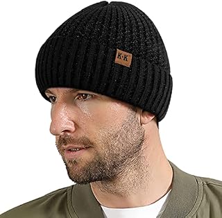 MIYING Beanie Hat Men - Fleece Lined Hat Mens Knit Beanie Warm Winter Knitted Hat Slouchy Cuffed Beanies Skull Caps for Men/Dad/Him