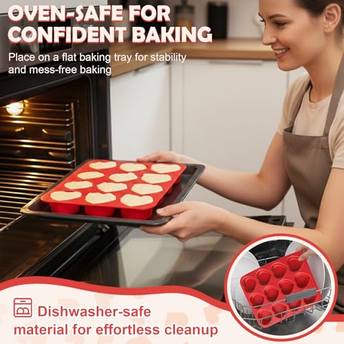 Image of HKNMTT 2Pcs Silicone Heart Molds for Chocolate Muffin 12-Cavity Nonstick