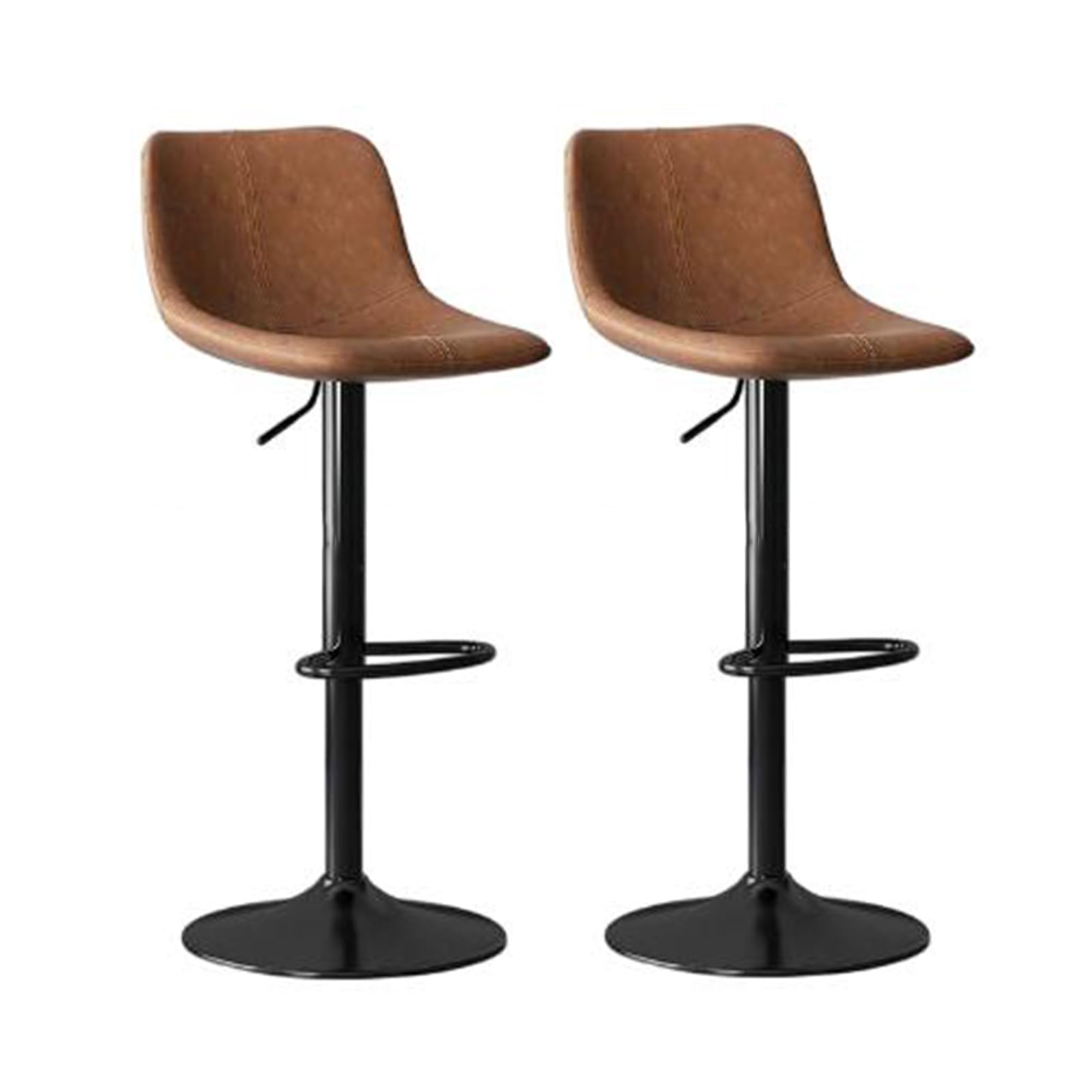 Tabourets de bar réglables JATIBOSH en cuir marron avec dossier pour cuisine et îlot