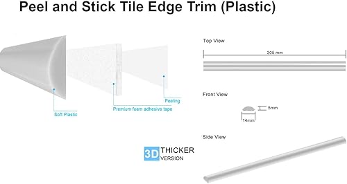 Miniatura 8 de Moldura para azulejos despegar y pegar para protector contra salpicaduras (negro, paquete de 10, 12 pulgadas de largo x 0.5 pulgadas de ancho x 0.25