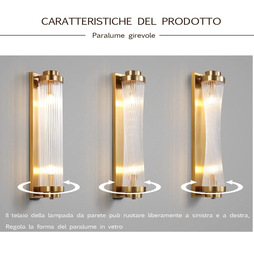 Lampada da Parete Interno in Cristallo Classico Applique LED da Parete Camera da Letto 60 cm, E14