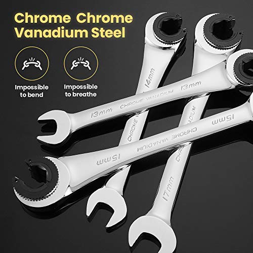 Anbull Fixed Head Tubing Ratchet Open End Wrench Set, Combination Ratcheting Wrench Set 72 Gears Cr-V Chrome Vanadium Steel, 9-Piece, Metric 8-17Mm（9Pcs） #TOP3