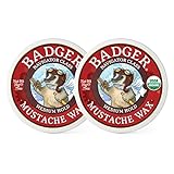 Badger Mustache Wax, Medium Hold, Light Masculine Scent, Easy to Apply, Certified Organic Versatile Moustache & Beard Wax, .75 oz Tin, 2-Pack