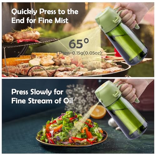 Olive Oil Spray Bottle 16oz/470ml, 2-in-1 Oil Dispenser & Mister Light-Blocking Glass, Side-Flip Snap Sprayer for BBQ, Kitchen, Cooking (Green) - Image 6