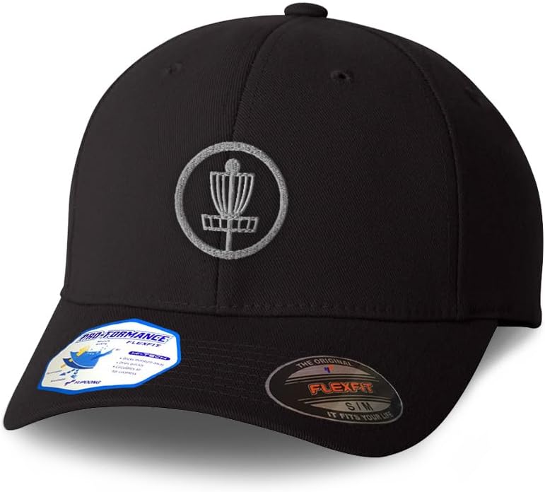 Custom Flexfit Cap for Men & Women Embroidered Disc Golf Sign Silver Embroidery Flexfit Hats Baseball Caps
