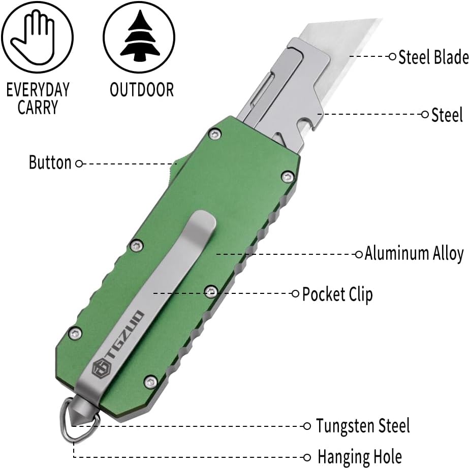 Aluminum Alloy Utility Knife with Clip, Box Cutter 10PCS Blades Replacement, Pocket Knife For Outdoor